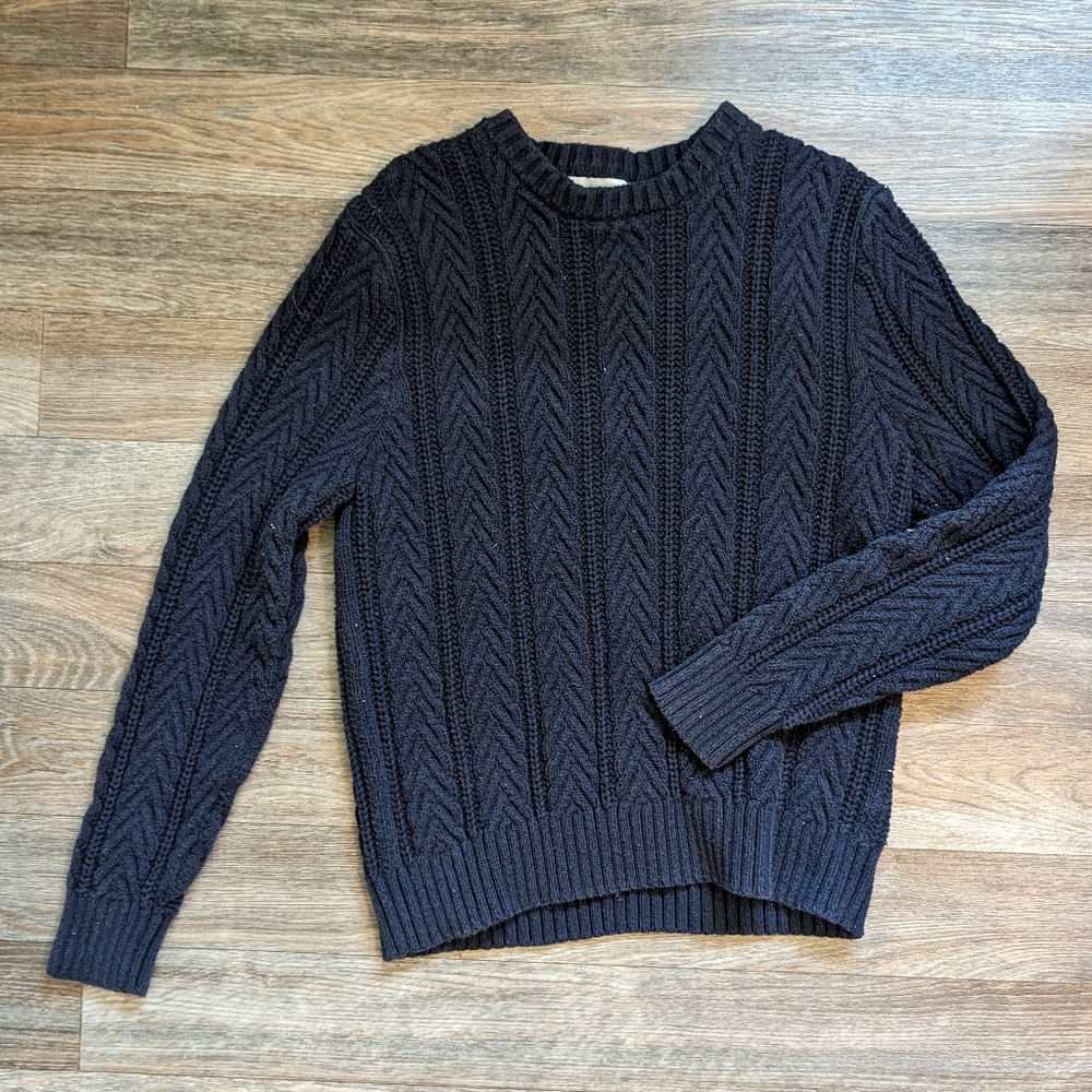 Navy blue thick cable knit sweater